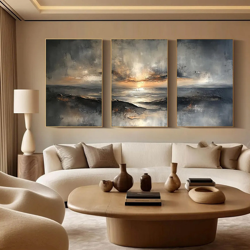Modern Retro Wabi-Sabi Style Hand-Painted Oil Painting Abstract Art Model Room Hotel Restaurant Wall Triptych Decorative Hanging Painting Modern Retro Wabi-Sabi Style Hand-Painted Oil Painting Abstract Art Model Room Hotel Restaurant Wall Triptych Decorative Hanging Painting