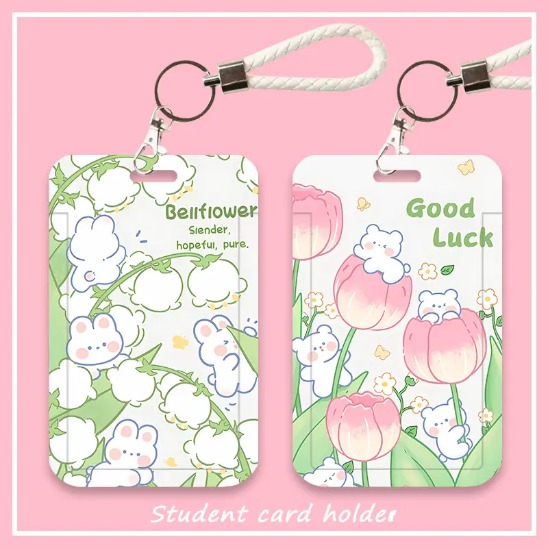 Cute bunny and flower student card, meal card, subway card, bus card, kindergarten pick-up and drop-off card holder