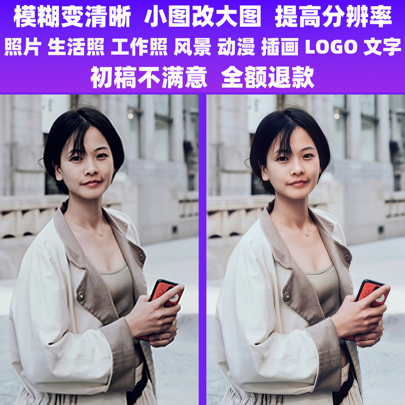 Blurred Images and Photos Become Clearer, Resolution Is Improved, High-Definition Quality Is Restored, Processing and Repair, Lossless Enlargement