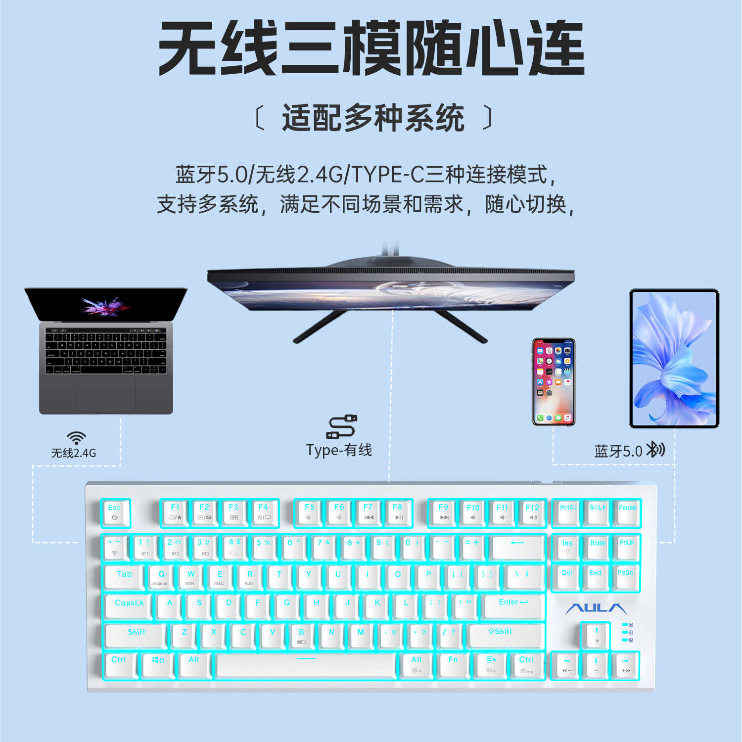 Wolf Spider F87 Mechanical Keyboard and Mouse Set Wireless Hot-Swappable F3387 Three-Mode Gaming Office Universal