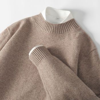 Double-strand thickened 10f0% pure cardigan men's autumn and winter half-high neck soft loose pullover sweater knitted base