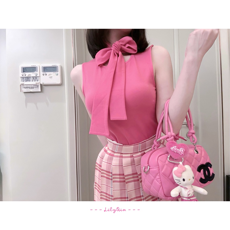 Lilyqin【Mary Cat】6/20 Rose Pink Vintage Bbr Style Bow Tie Vest Top Lilyqin【Mary Cat】6/20 Rose Pink Vintage Bbr Style Bow Tie Vest Top