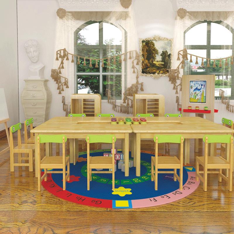 Kindergarten handicraft art room tables and chairs for multi-person learning solid wood table children's toys painting art multi-functional table