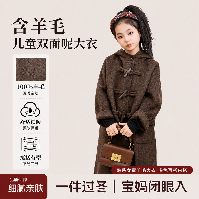 Milan Children's Coat 2026 New Autumn/Winter Girls' Wool Coat Mid-Length Wool Coat for Girls