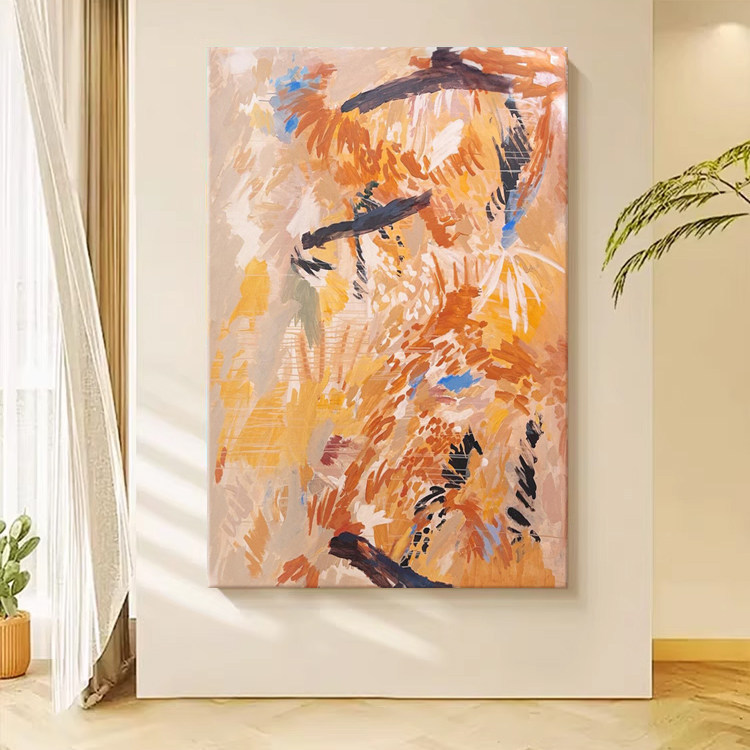 《He》 Orange Abstract Decorative Painting, High-End Living Room Background Wall Hanging Painting, Niche Art, Bedroom Frameless Mural