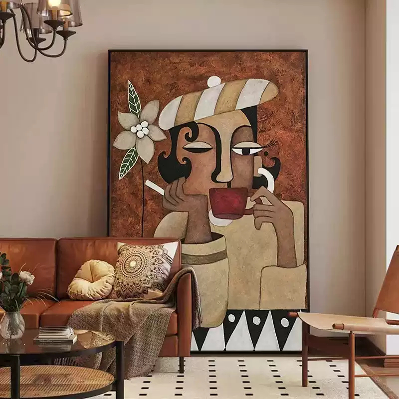 American Retro Wabi-Sabi Style Abstract Figure Picasso Niche Art Living Room Decorative Painting Entrance High-End Hanging Painting