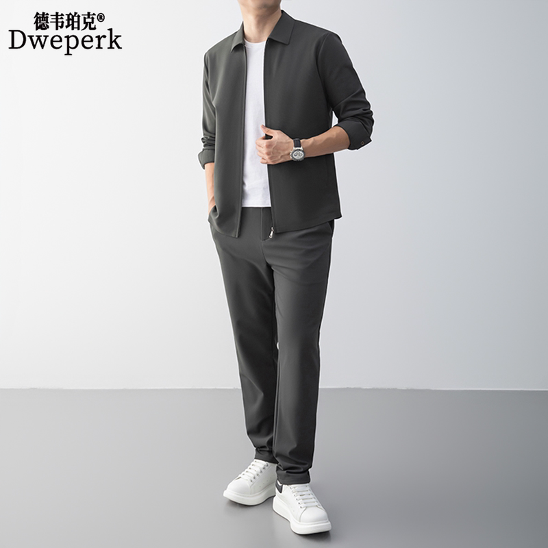 Dewepoke Spring Seamless Jacket Sports Suit Men's 2026 New Business Casual Executive Two-Piece Set for Men