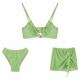 Fresh Green Velvet Bikini Three-Piece Set European and American Style ins Slimming Sexy Two-Piece Swimsuit for Sanya Vacation and Hot Spring Bathing
