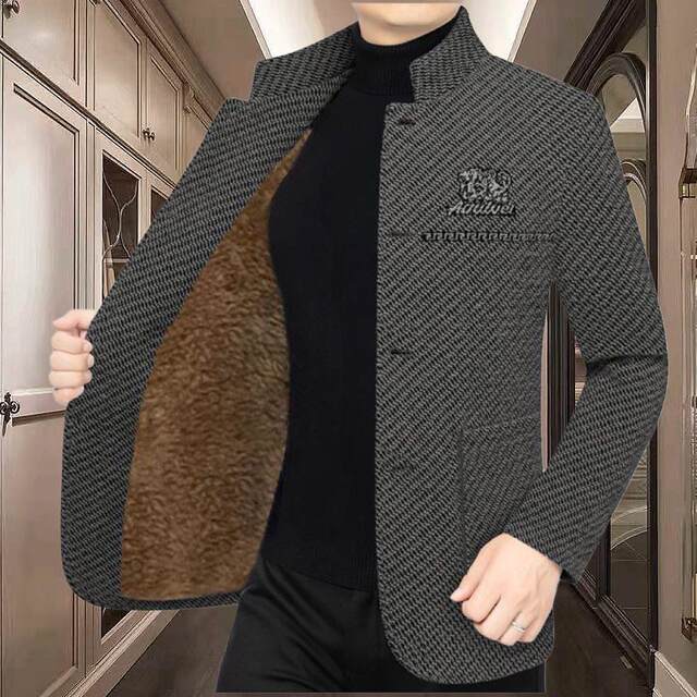 C6081 Autumn and Winter Fleece High-Quality Woolen Thickened Jacket for Middle-Aged Men, New Style with Stand Collar, Versatile and Casual