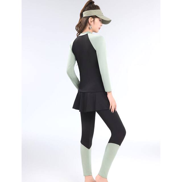 Women's Swimsuit for Adults, Suitable for Hot Springs, Two-Piece, Long-Sleeved, Long Pants, Sun-Protective, Conservative, High-End Feel, Surfing, Snorkeling, Rash Guard Swimwear