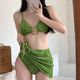 Fresh Green Velvet Bikini Three-Piece Set European and American Style ins Slimming Sexy Two-Piece Swimsuit for Sanya Vacation and Hot Spring Bathing