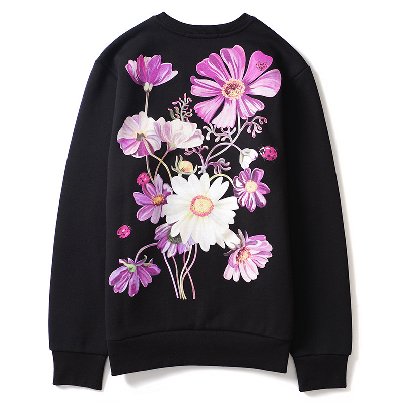 Fujifanxi Men's Clothing Collaboration Floral Deer Print Fleece-Lined Pure Cotton Sweatshirt Unisex Couple's Jacket