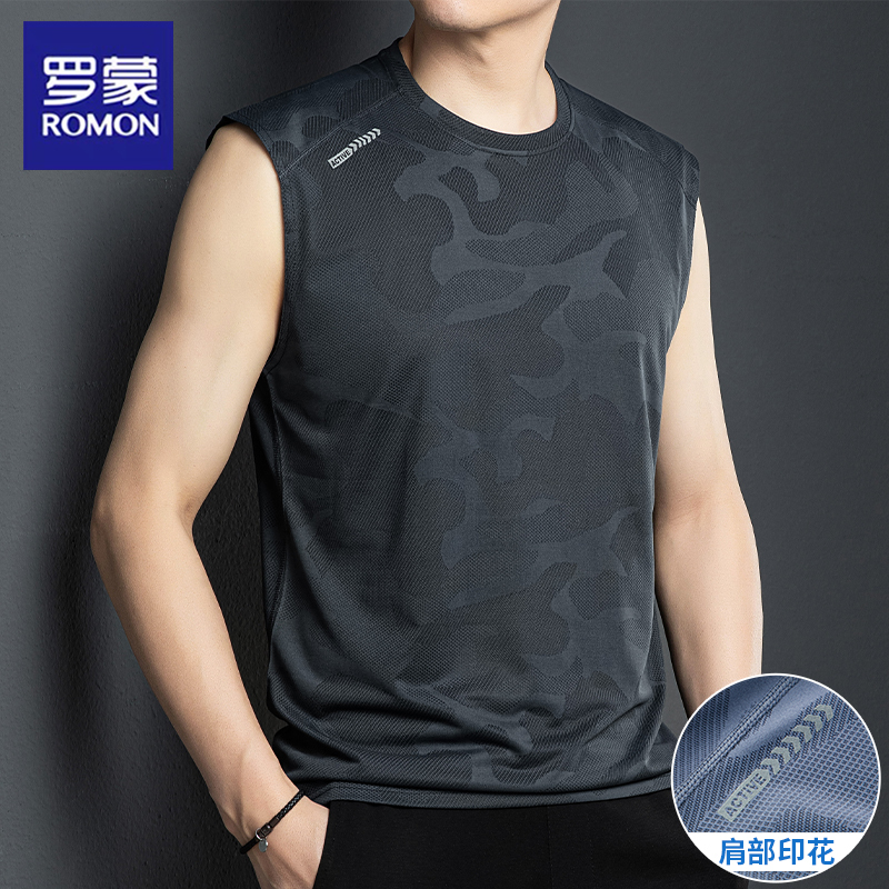Romon Camouflage Vest Sleeveless Ice Silk T-Shirt Men's Summer Quick-Drying Fitness Vest Sports Base Layer Basketball Top