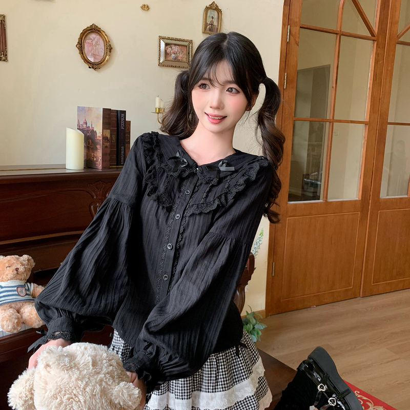 Lolita Inner Shirt Women's Long-Sleeved Pure Cotton Autumn and Winter Princess Dress Cute and Sweet Lolita Doll Collar Lolita Inner Shirt Women's Long-Sleeved Pure Cotton Autumn and Winter Princess Dress Cute and Sweet Lolita Doll Collar