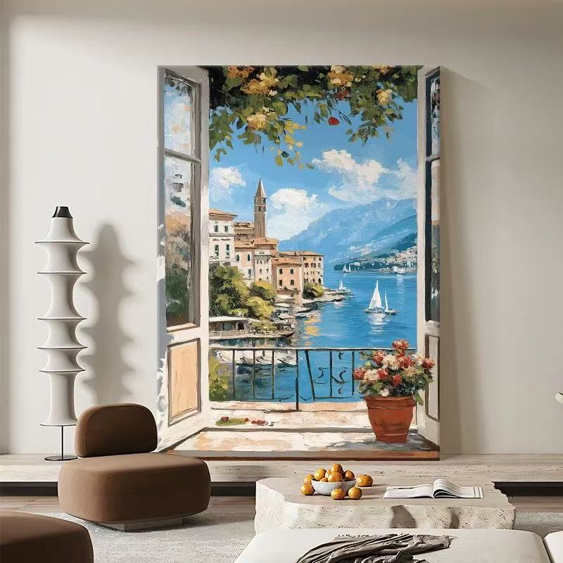 Matisse-Style Living Room French Window Sea View Decorative Painting Nordic Hand-Painted Oil Painting Bedroom Wall Art Entryway Background Wall Painting Matisse-Style Living Room French Window Sea View Decorative Painting Nordic Hand-Painted Oil Painting Bedroom Wall Art Entryway Background Wall Painting