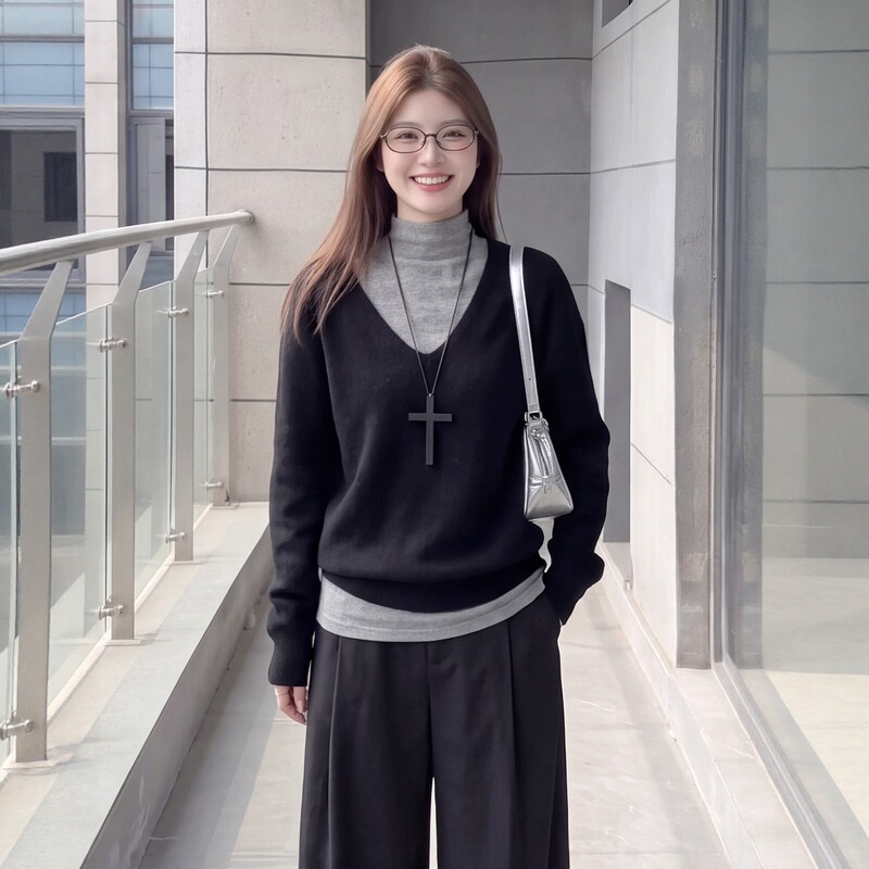 Early Autumn Korean Style Relaxed Black V-Neck Knit Top High-Neck Vest Wide-Leg Pants Sweet and Spicy Casual Suit for Women Early Autumn Korean Style Relaxed Black V-Neck Knit Top High-Neck Vest Wide-Leg Pants Sweet and Spicy Casual Suit for Women