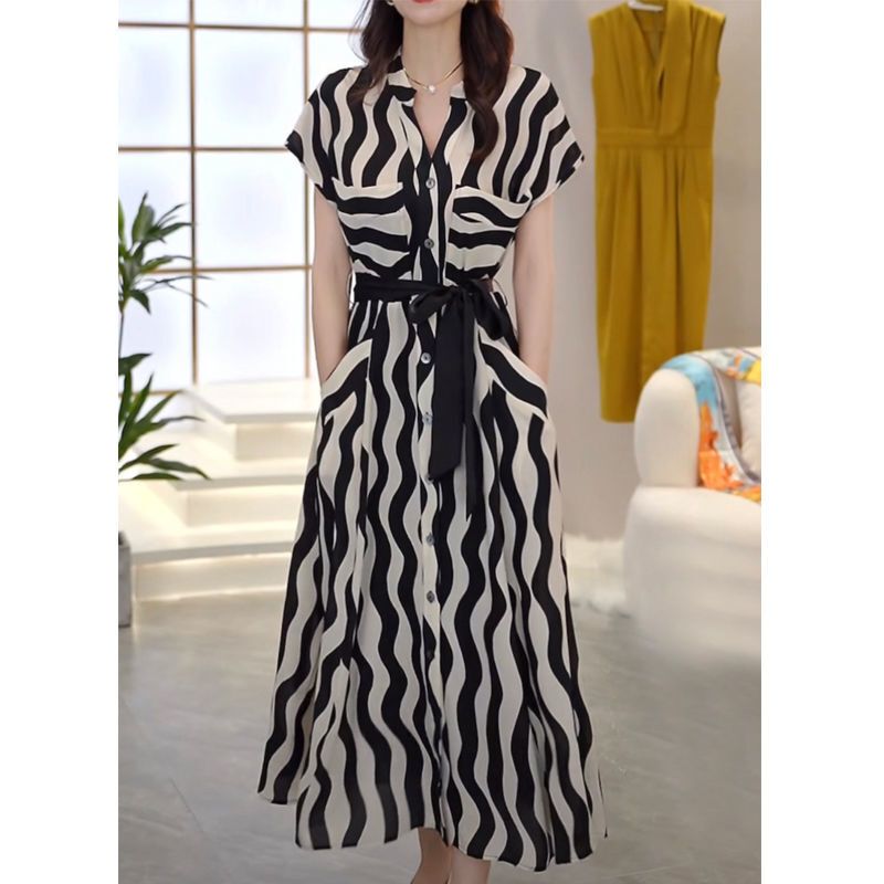 Upgraded Version of Light Luxury Cardigan Striped Dress, Plus Size, Age-Neutral, Body-Covering, Tie-Up, Slimming, Over-The-Knee Dress, Summer 26 Upgraded Version of Light Luxury Cardigan Striped Dress, Plus Size, Age-Neutral, Body-Covering, Tie-Up, Slimming, Over-The-Knee Dress, Summer 26