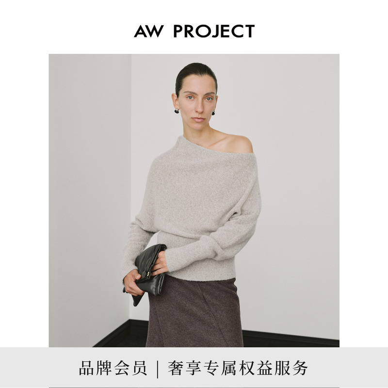 Awproject "Pure Cashmere" Off-Shoulder Short Pullover Sweater Bw804137 New Product 2026 Winter