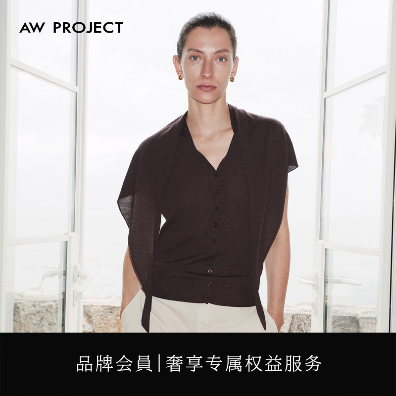 Aw Project "Australian Merino Wool" Triangle Scarf Shawl Knitted Two-Piece Top Set Bw803126