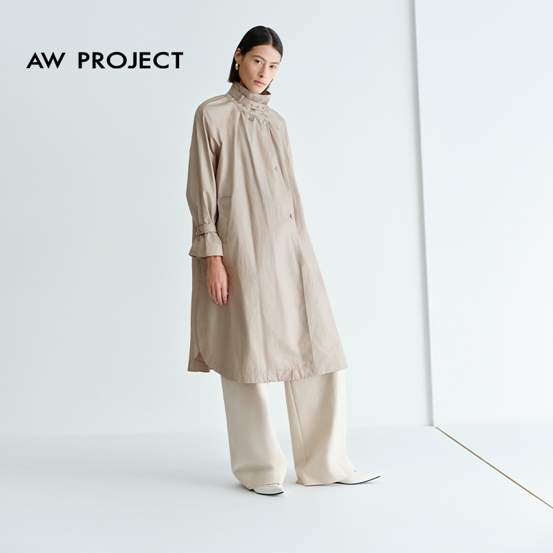 Aw Project AW PROJECT 2025春新品:匹马棉插肩袖长款系带风衣,穿出潮流新风尚!-风衣-淘宝百科网