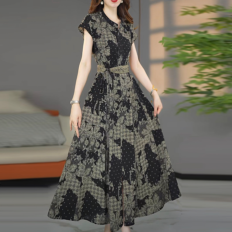High-End Light Luxury Artistic Mulberry Silk Dress, Plus Size, Covers the Body, High Waist, Slimming, Over-The-Knee Long Dress, New for Summer 2025