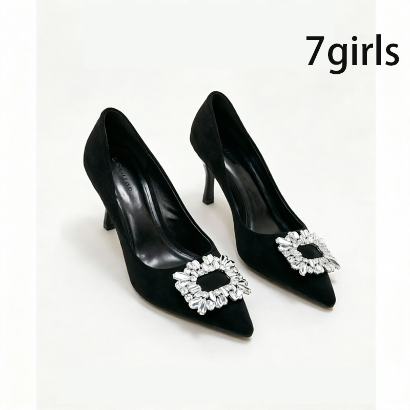 7Girls2026 New Commuter French-Style Pointed Toe Rhinestone High Heels Women's Stiletto Heels That Are Not Tiring for the Feet Black Professional Shoes 7Girls2026 New Commuter French-Style Pointed Toe Rhinestone High Heels Women's Stiletto Heels That Are Not Tiring for the Feet Black Professional Shoes