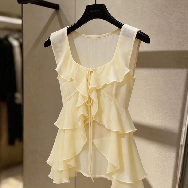 Korean Style Gentle Ruffled Sleeveless Vest for Women 2026 New Summer Irregular Beautiful Pure Desire Top