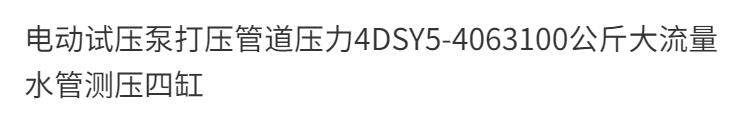 Бустерный насос 诚信机具电动试压泵4dsy-25 40 100打压泵管道试压机四缸100m工厂