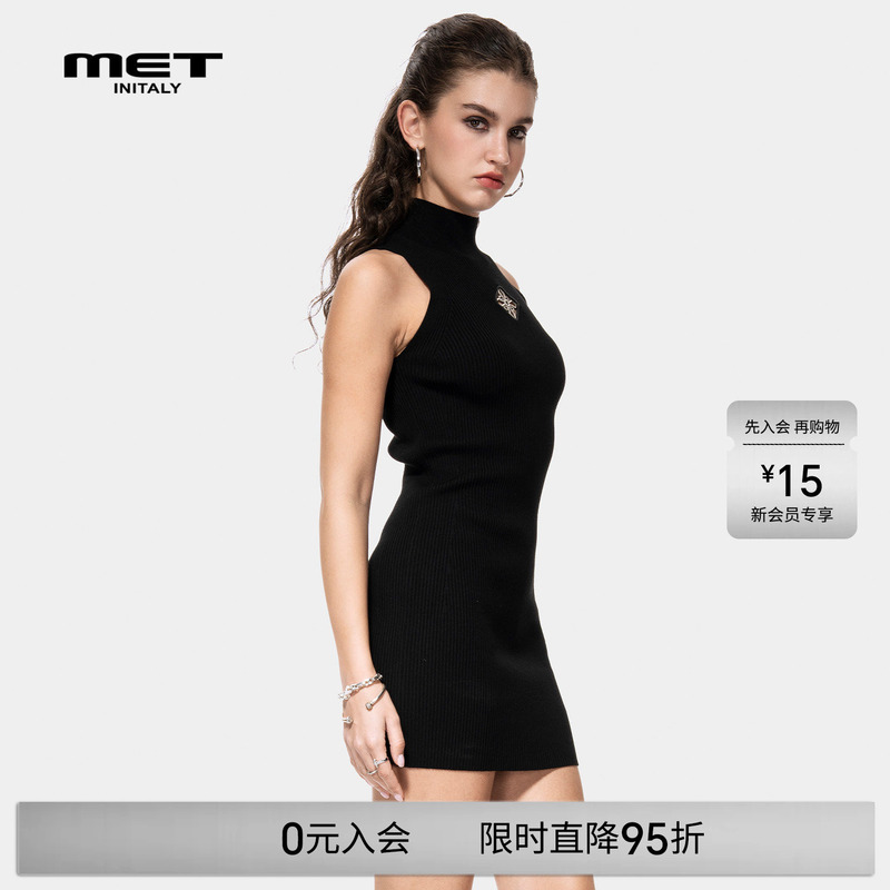 Met Initaly Early Spring American Retro High-Neck Sleeveless Knitted Dress Women's Slim-Fitting Waist-Cinching Elegant Short Skirt Met Initaly Early Spring American Retro High-Neck Sleeveless Knitted Dress Women's Slim-Fitting Waist-Cinching Elegant Short Skirt