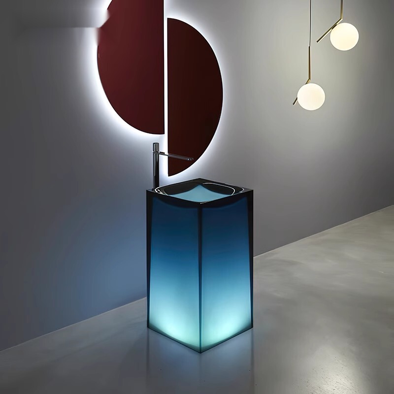 Supply of Transparent Resin Pedestal Basins for Hotels and Guesthouses, Integrated Washbasins with Ambient Lighting for Bathrooms Supply of Transparent Resin Pedestal Basins for Hotels and Guesthouses, Integrated Washbasins with Ambient Lighting for Bathrooms