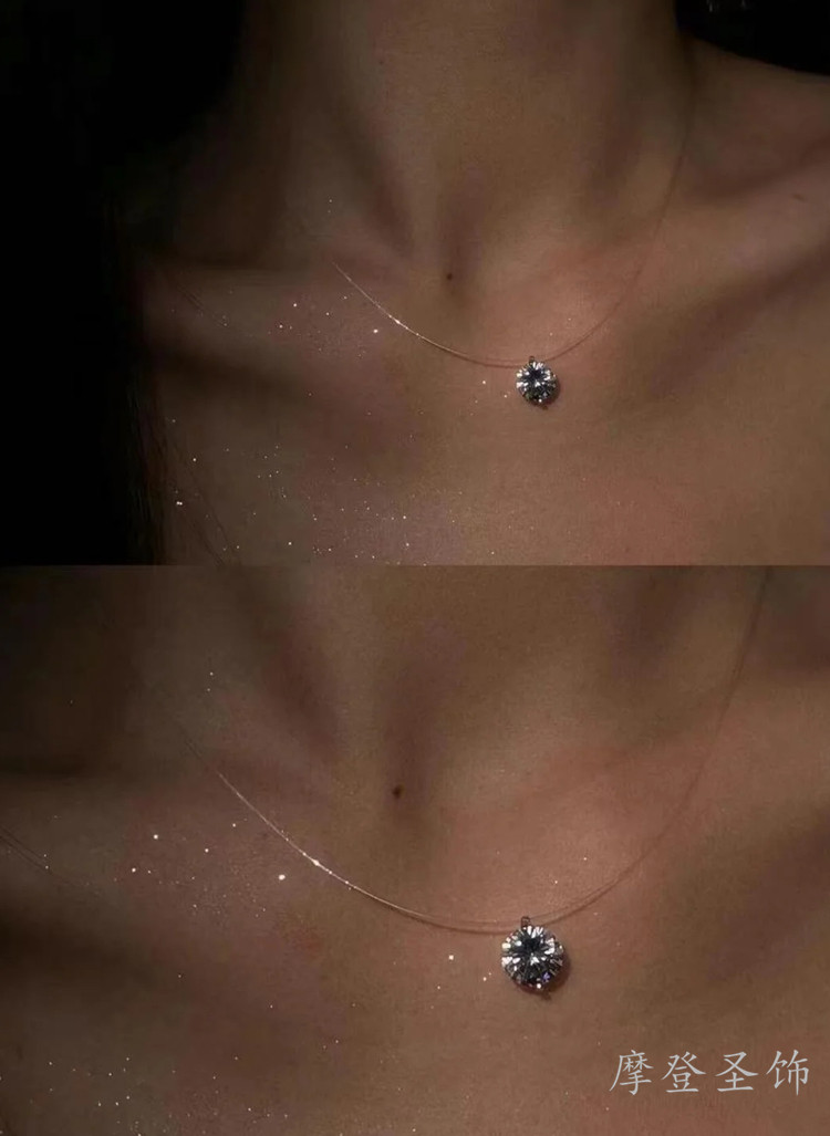Серебряное ожерелье 摩登圣饰s925纯银莫桑钻鱼线项链女人鱼之泪锁骨链生日礼物送女友