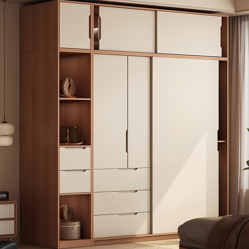 Oak Sliding Door Wardrobe for Home Bedroom, Nordic Style, Small Apartment Solid Wood Cabinet, Sliding Door Large Wardrobe Combination Oak Sliding Door Wardrobe for Home Bedroom, Nordic Style, Small Apartment Solid Wood Cabinet, Sliding Door Large Wardrobe Combination