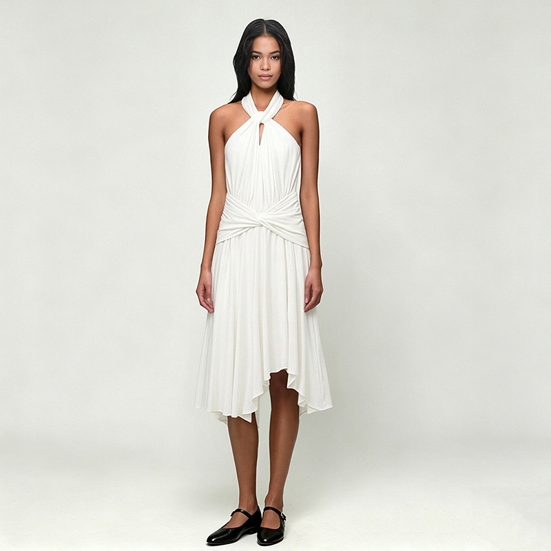 Irregular Hem Twisted Cross Halter Neck Dress 2026 New Style Women's Summer Elegant Fashion Design Long Skirt
