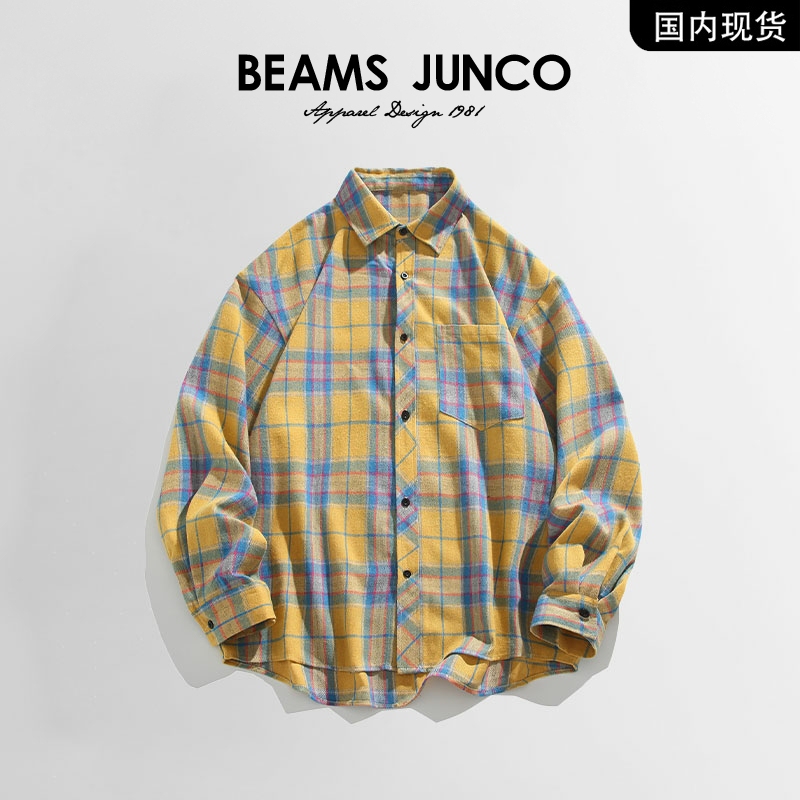 [Brand Clearance] Beams Junco Autumn Casual Collared Shirt Versatile Hong Kong Style Plaid Shirt