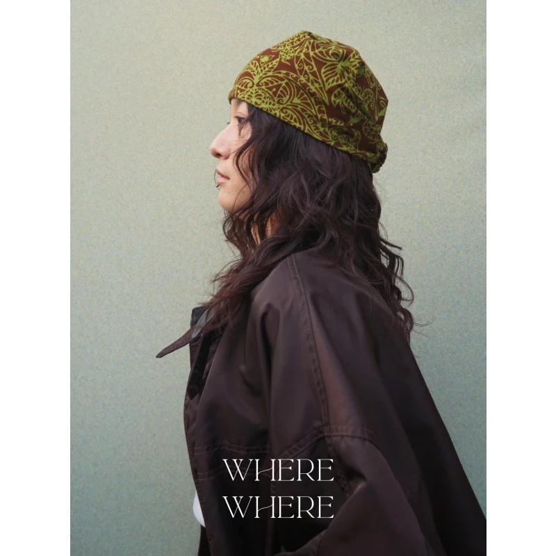 [Square Scarf + Headband - Flower Center - Brown and Green] Wherewhere Original Handmade Batik Square Scarf Headscarf Headband