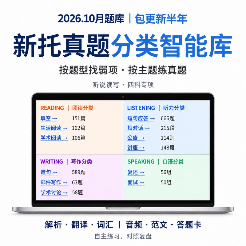 2026 New Tuo Reform Exam Topic Classification Real Questions Intelligent Question Bank - Updated to September 2026
