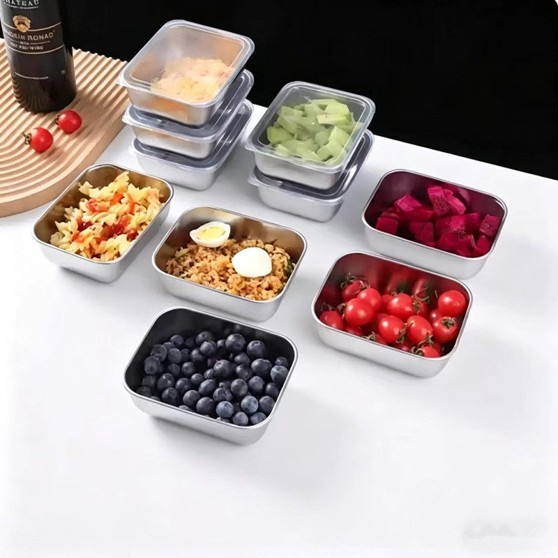 【冰箱收纳】不锈钢保鲜盒带盖方盘冰箱收纳盒盘子野餐盒饺子方盒