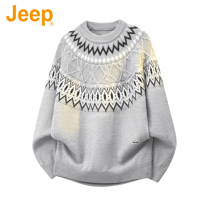 Jeep Fair Isle American Retro Casual Knitwear Men's New Autumn Style Lazy Round Neck Trendy Sweater