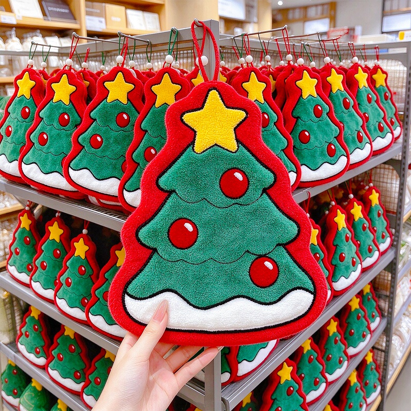 【A Christmas Tree】Thickened Hangable Hand Towel, Absorbent and Quick-Drying, Home-Use Handkerchief, Christmas Decoration for Creating Ambiance