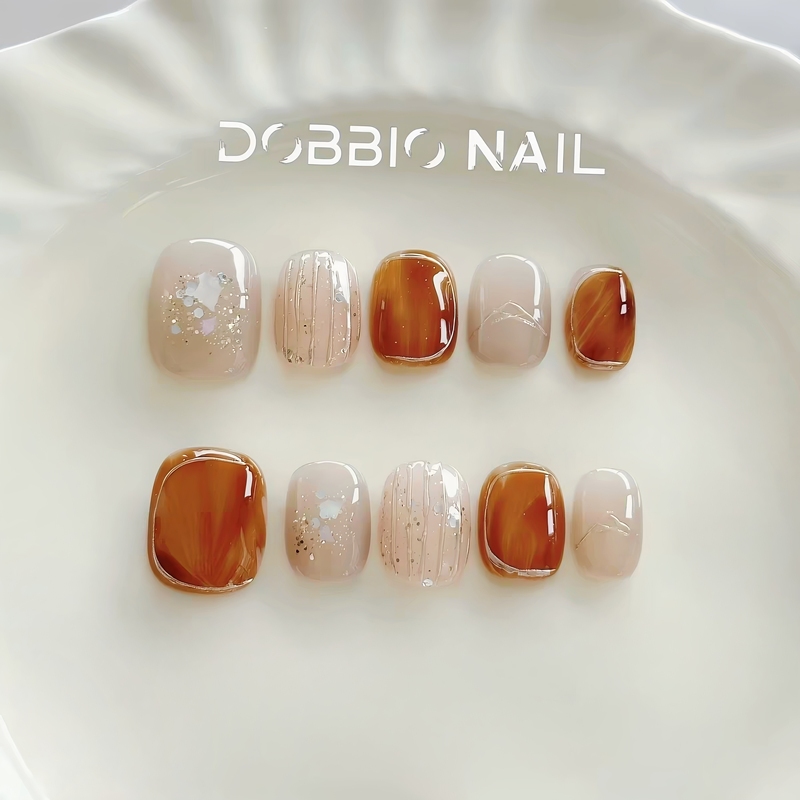 Dobbio【Cinnamon Tea Jelly】 ins Amber Spring High-End Handmade Wearable Nails Short Style Nail Tips