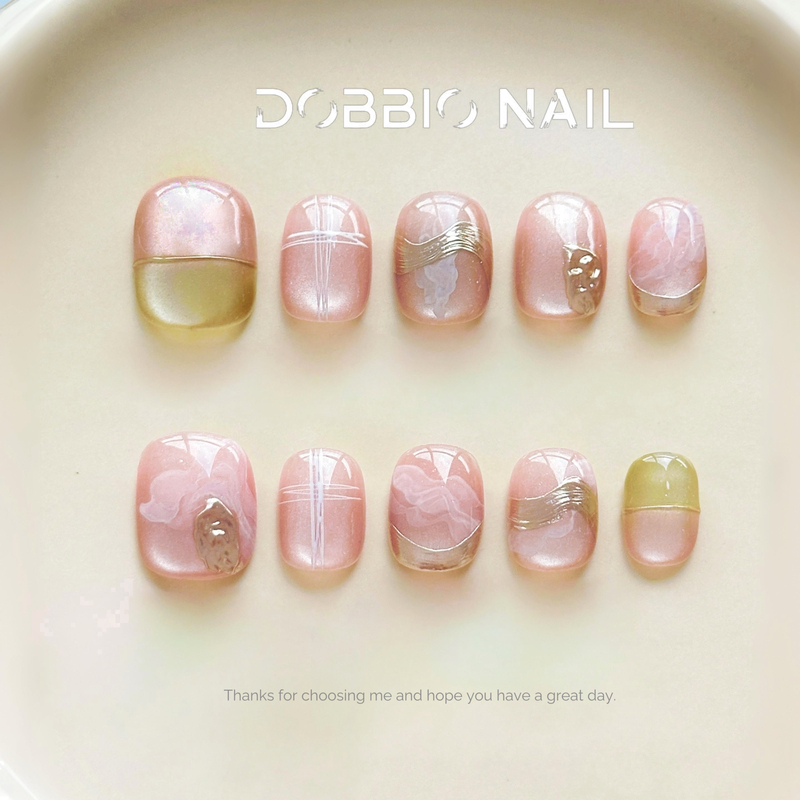 Dobbio【Cloud Rolling】Gentle Nude Pink Rich Girl Style High-End Handmade Wearable Nail Art Tips Dobbio【Cloud Rolling】Gentle Nude Pink Rich Girl Style High-End Handmade Wearable Nail Art Tips