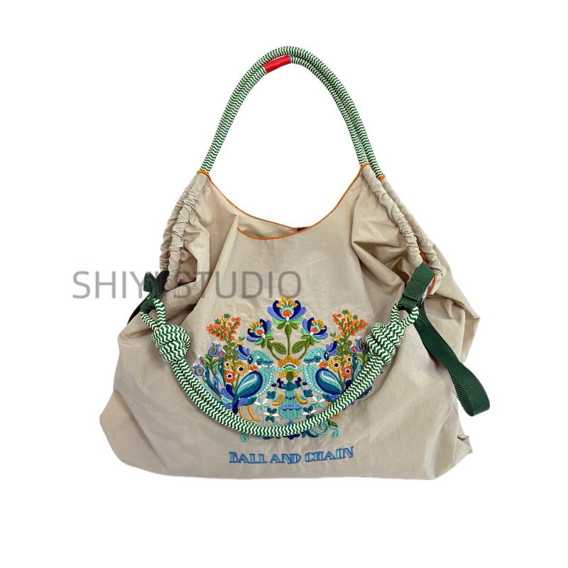 Trendy Brand Multi-Thread Embroidery Versatile Single-Layer Lightweight Foldable Shoulder Crossbody Bag