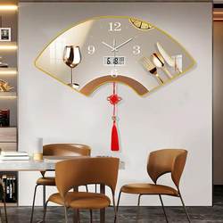2025 New arrival Sector Wall Clock Creative Crystal Porcelain Painting Quartz Clock Silent No Punching Living Room New Chinese Clock Wall Hanging
