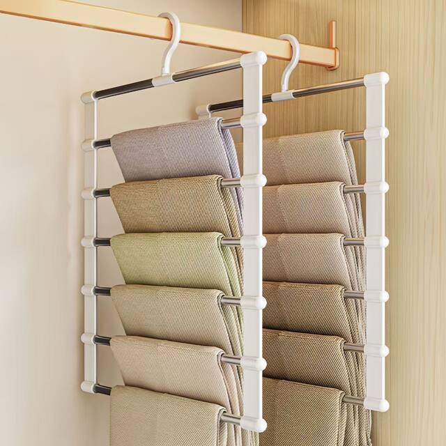 Multifunctional trouser rack ladder trouser hanging folding trouser rack stainless steel trouser hanging clip multi-layer seamless storage trouser hanging rack