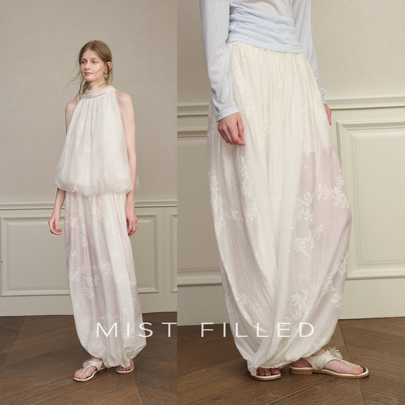 Mist Filled Tencel Embroidered Knot Deconstructed White Skirt Women's Long Skirt Pants Flower Bud Skirt Mist Filled Tencel Embroidered Knot Deconstructed White Skirt Women's Long Skirt Pants Flower Bud Skirt