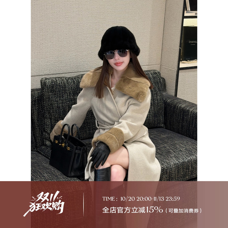 Liu Xiongxiong Mcmax【Life Coat】Luxury Heiress Long Mink Cashmere Coat for Women, High-End Outerwear