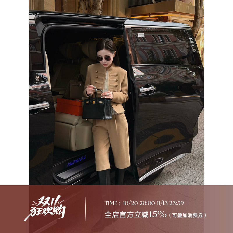 Liu Xiongxiong Mcmax【Sandy Knight】Light Mature Hakushiki 100% Merino Wool Napoleon Jacket and Pants Set for Women Liu Xiongxiong Mcmax【Sandy Knight】Light Mature Hakushiki 100% Merino Wool Napoleon Jacket and Pants Set for Women