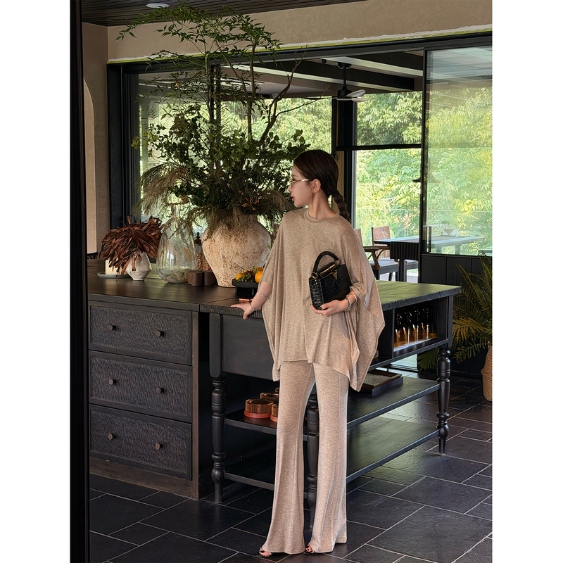 Liu Xiongxiong Mcmax【Paper Man Suit】High-End Chic Unique Tencel Wool T-Shirt and Casual Pants Set for Women