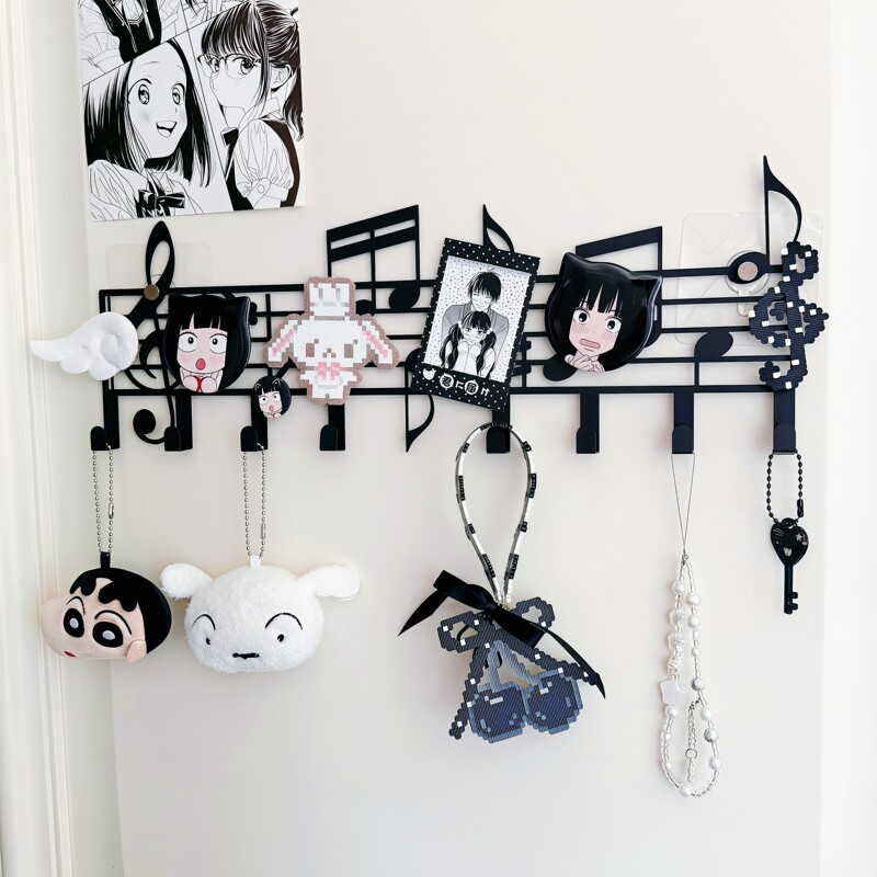Japanese-Style Vintage Black Musical Note Hook Bar Shelf for Figurines, Storage and Display, for Bedroom, Behind Door, Entryway, No Drilling Required Japanese-Style Vintage Black Musical Note Hook Bar Shelf for Figurines, Storage and Display, for Bedroom, Behind Door, Entryway, No Drilling Required