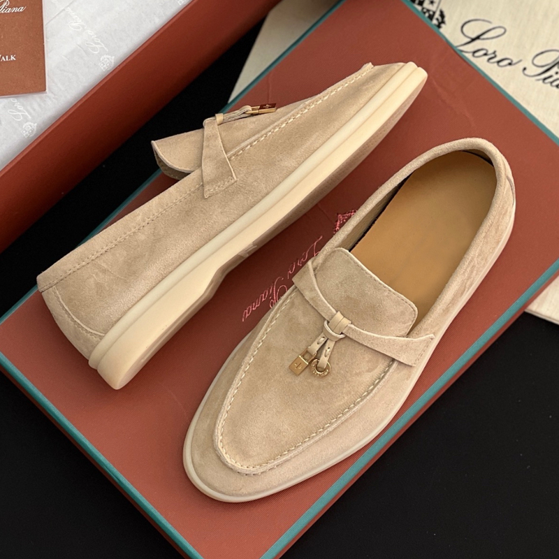 Lp Loafers for Women, Old Money Style, British Style Shoes, Gold Buckle, Genuine Leather Moccasins for Men, Ultra-Soft Slip-On Suede